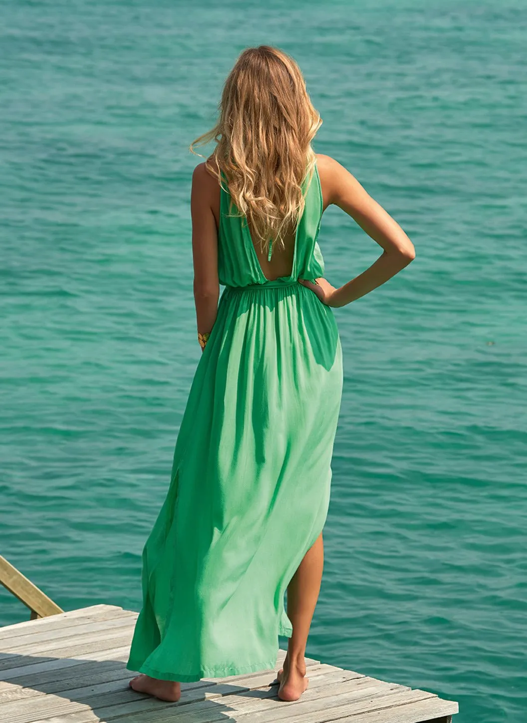 Jacquie Green Lace Up Belted Maxi Dress sold by Melissa Odabash product image thumbnail 3