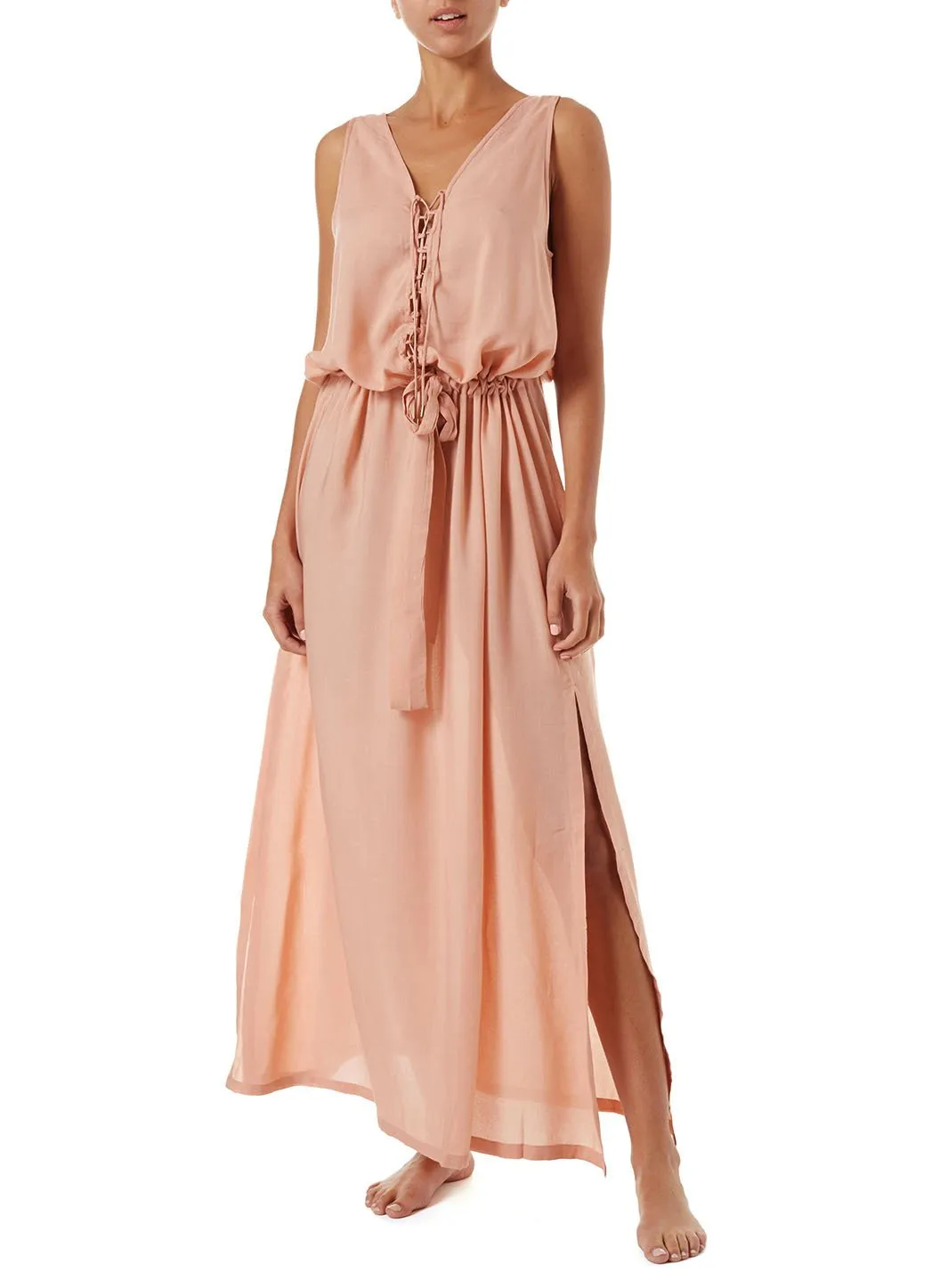 Jacquie Tan Lace-Up Belted Maxi Dress sold by Melissa Odabash product image thumbnail 3