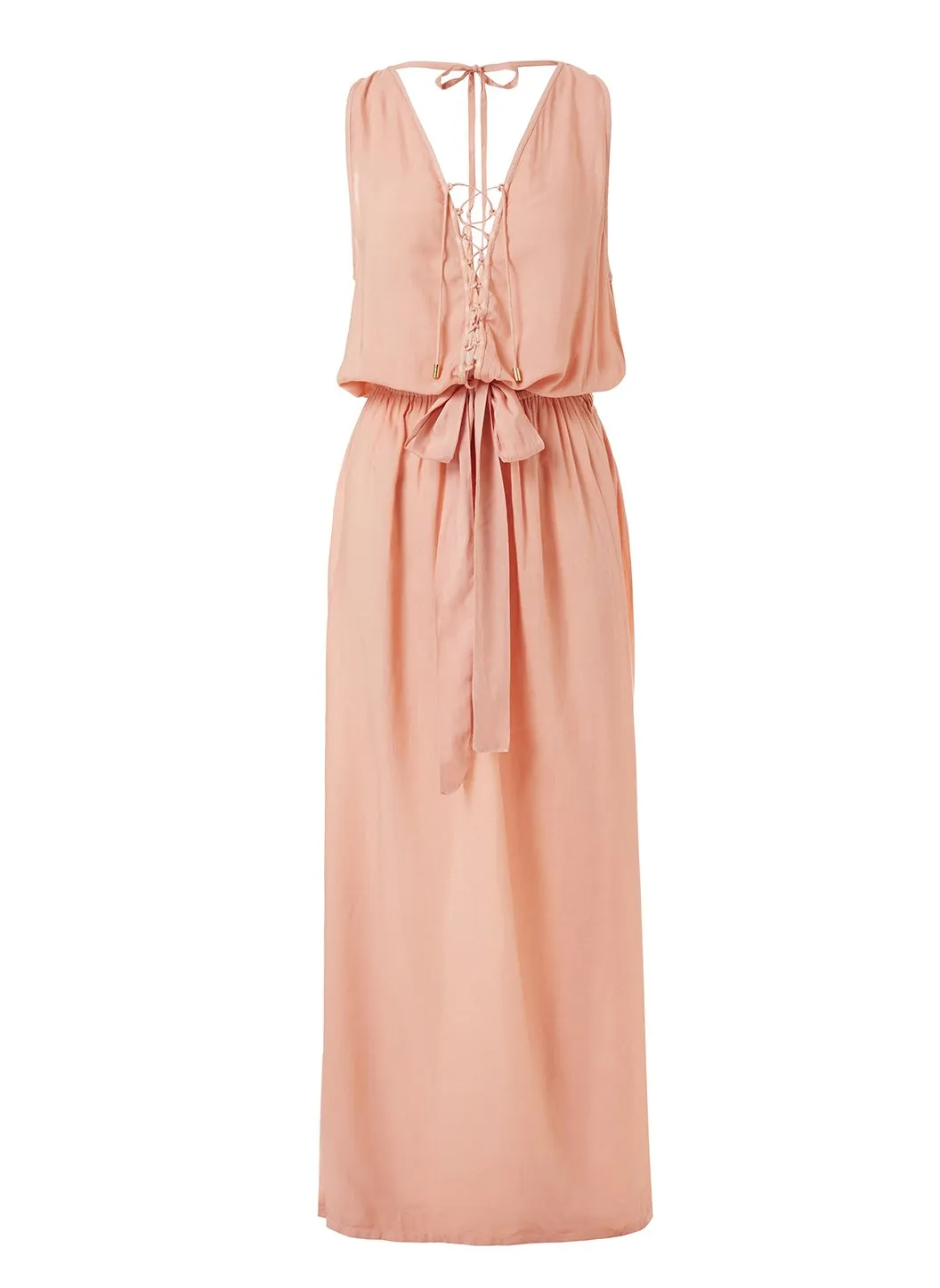 Jacquie Tan Lace-Up Belted Maxi Dress sold by Melissa Odabash