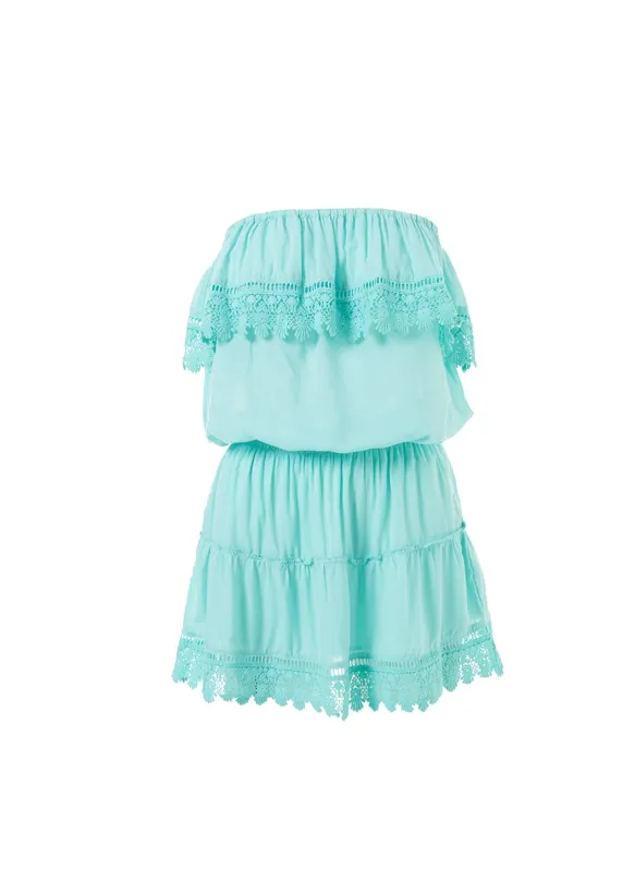 Joy Sky Bandeau Embroidered Frill Short Dress made by Melissa Odabash