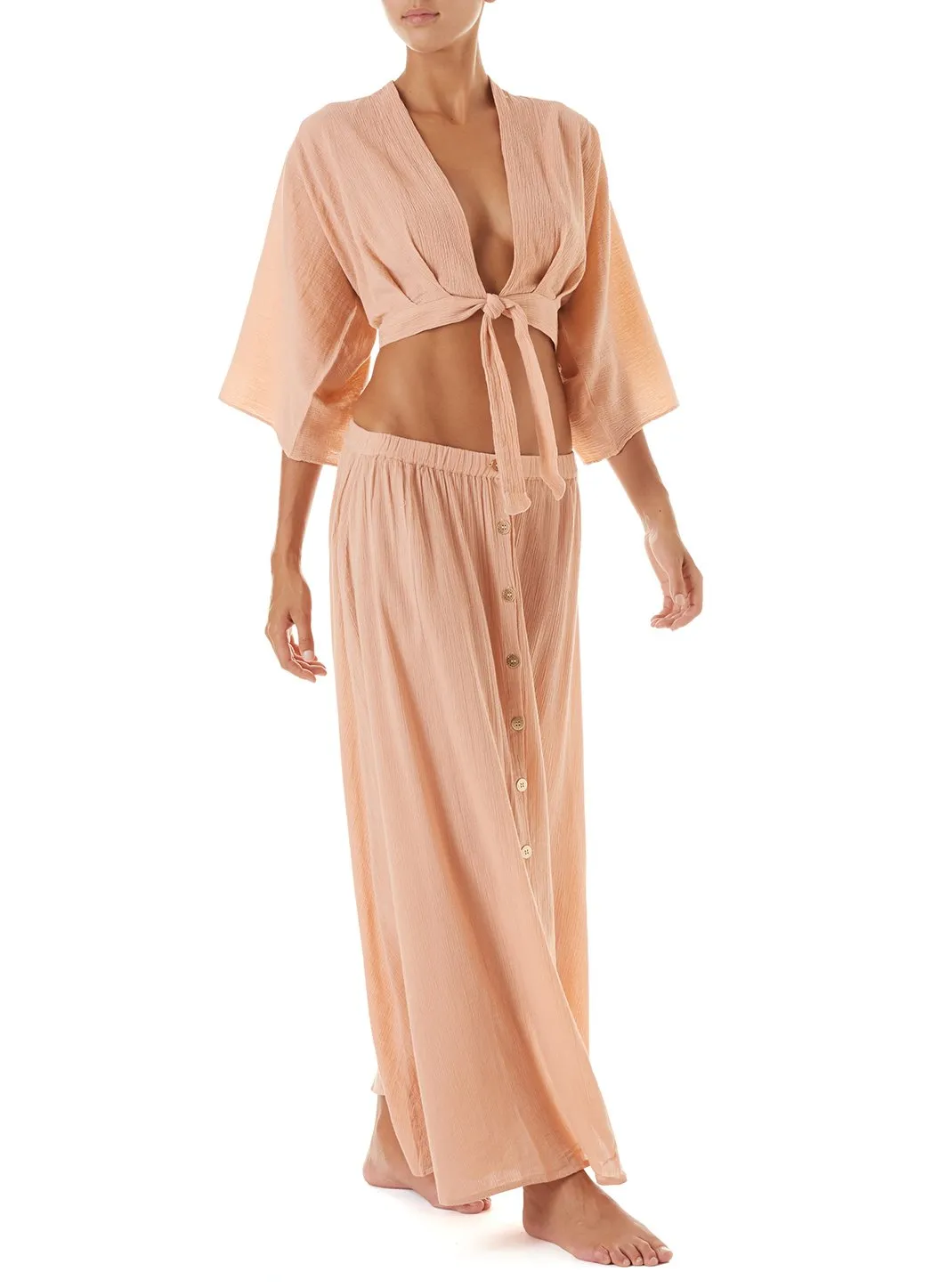 Mila Tan Tie-Front Cropped Blouse sold by Melissa Odabash product image thumbnail 3