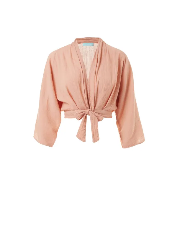 Mila Tan Tie-Front Cropped Blouse made by Melissa Odabash