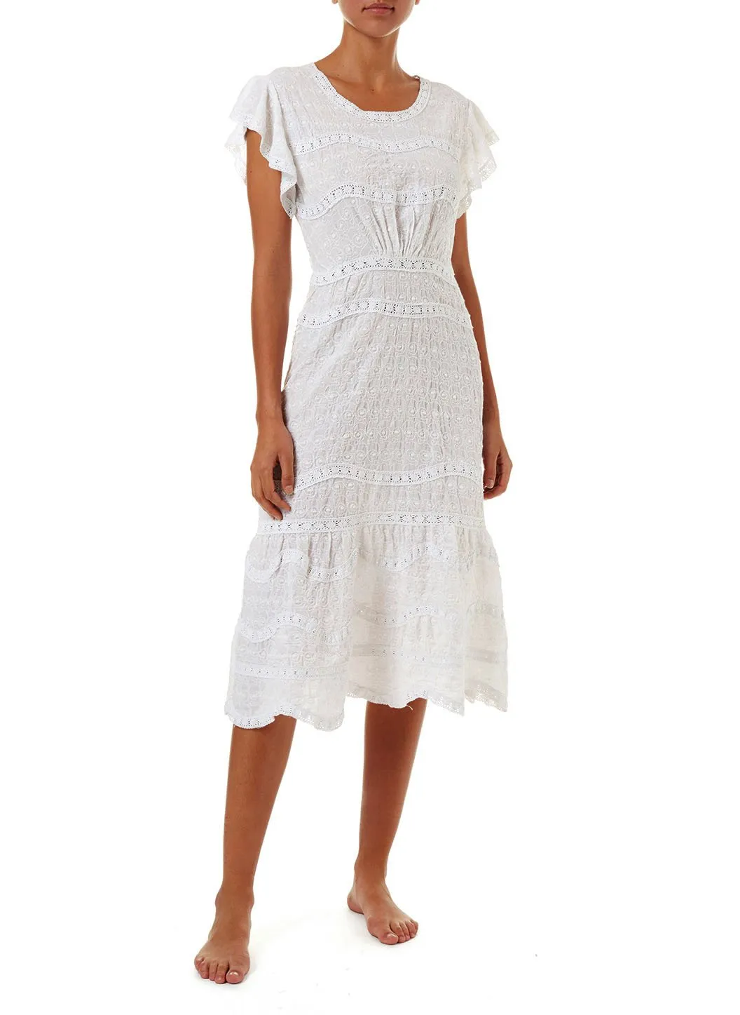Louisa White High Neck Midi Tea Dress sold by Melissa Odabash product image thumbnail 3