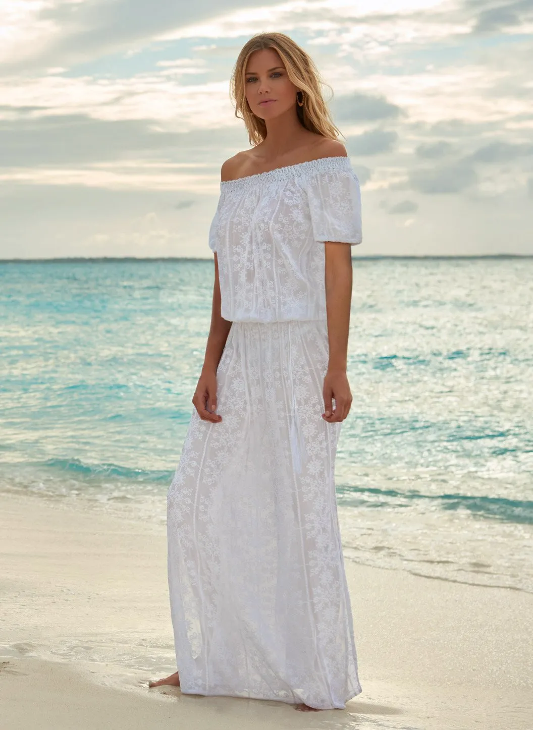 Sabina White Embroidered Off The Shoulder Maxi Dress sold by Melissa Odabash product image thumbnail 2