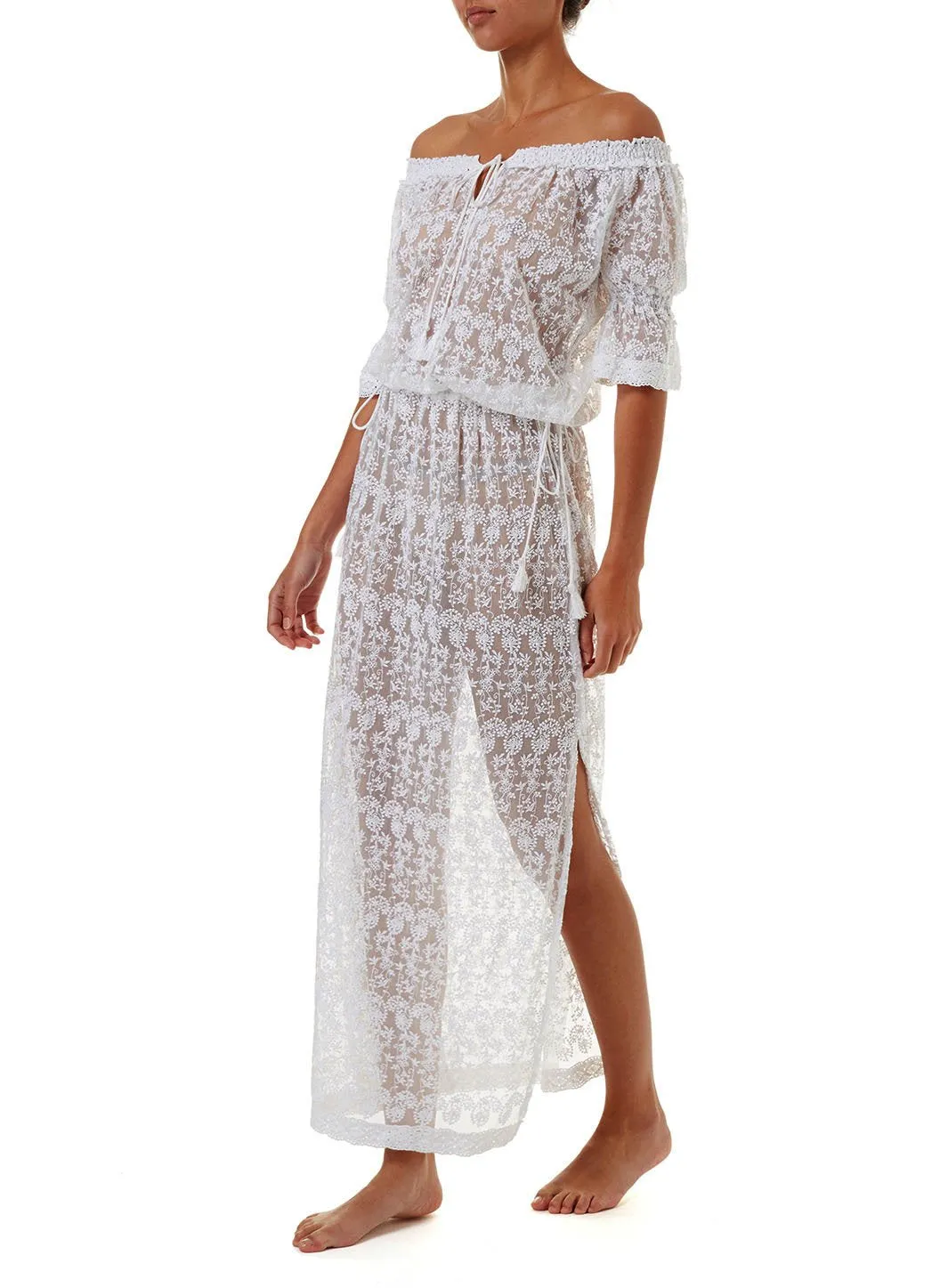 Sabina White Embroidered Off The Shoulder Maxi Dress sold by Melissa Odabash product image thumbnail 5