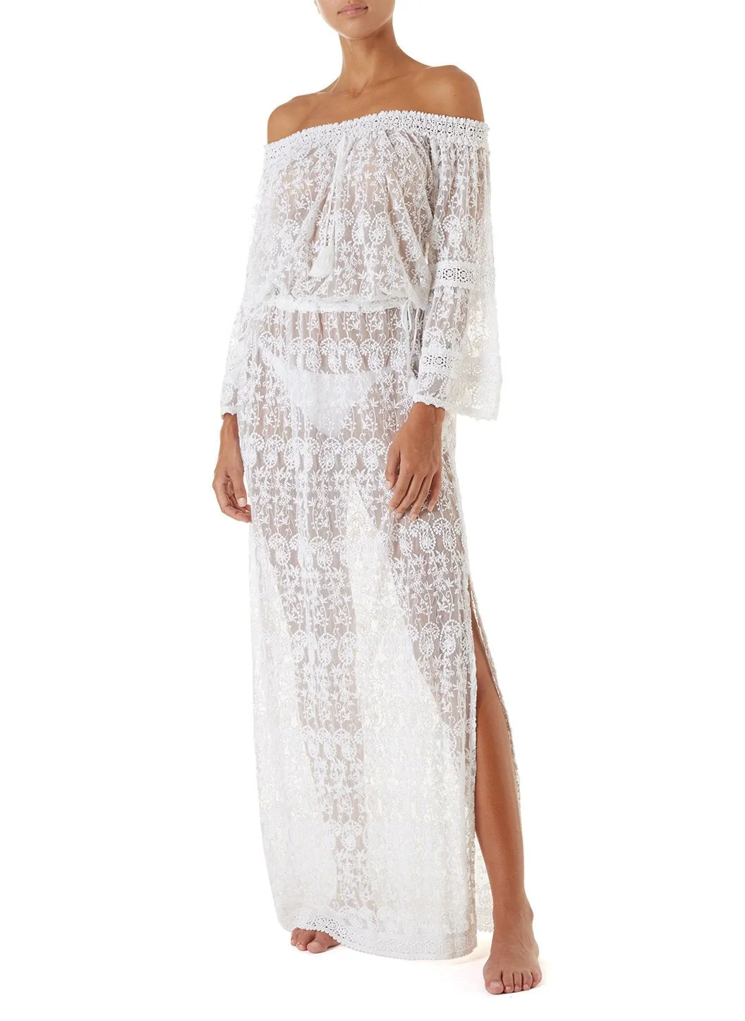 Sabina White Embroidered Off The Shoulder Maxi Dress sold by Melissa Odabash product image thumbnail 3
