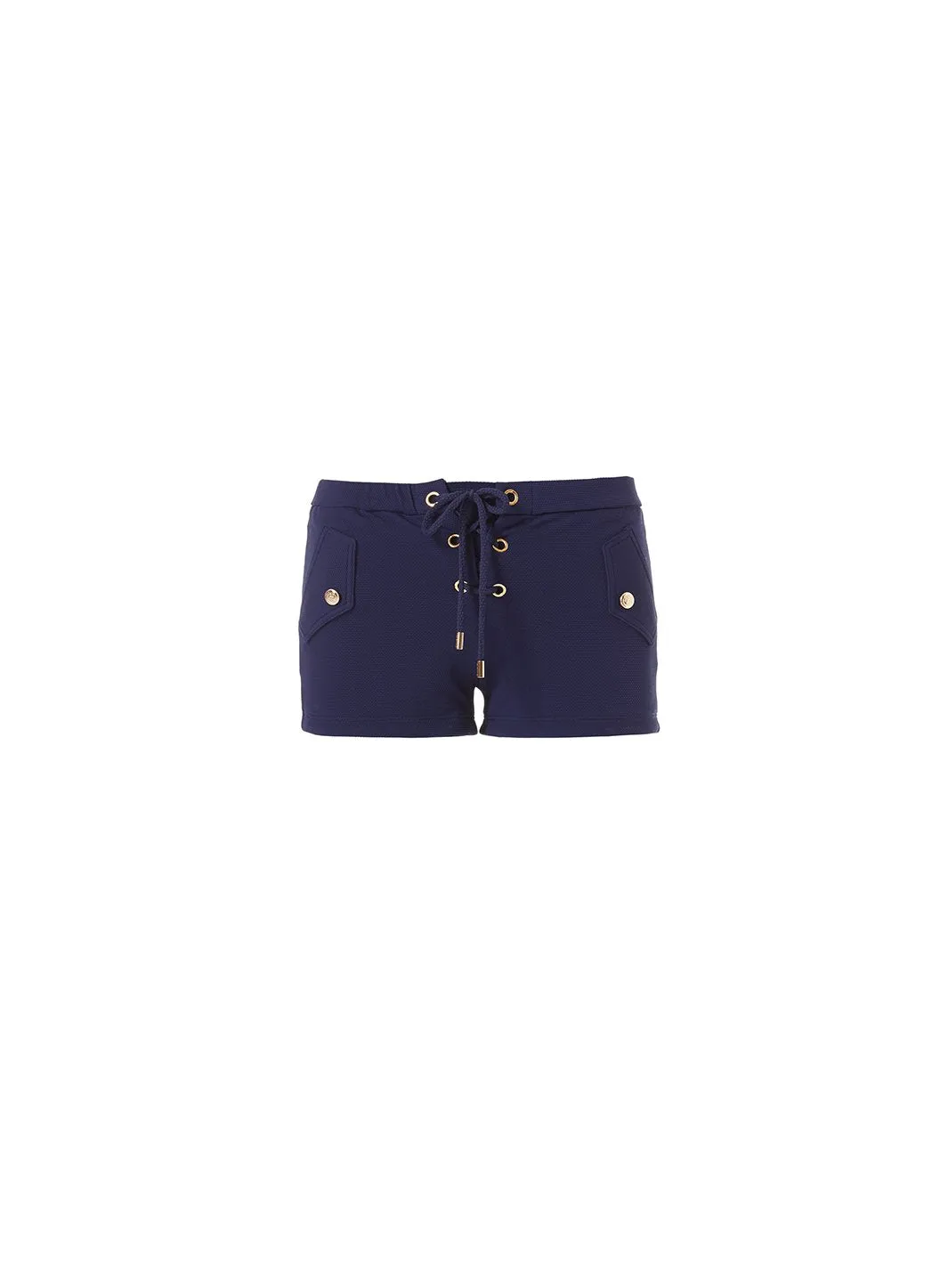 Sophia Navy Pique Lace-Up Eyelet Shorts sold by Melissa Odabash
