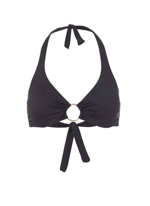 Brussels Black Halterneck Ring Supportive Bikini Top made by Melissa Odabash