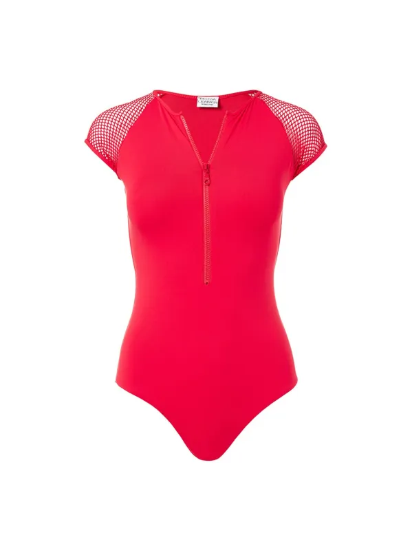 Honolua Red Sports Zip-Up Swimsuit made by Melissa Odabash