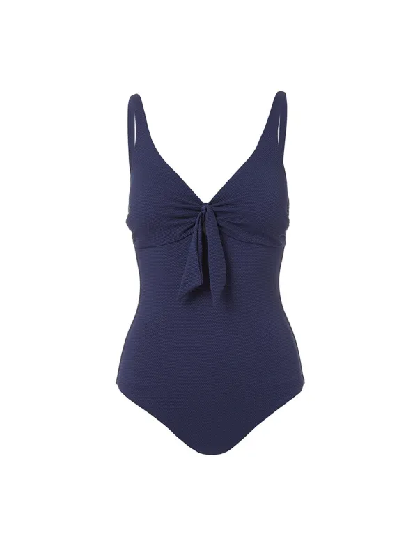 Lisbon Navy Pique Over The Shoulder Knot Supportive Swimsuit made by Melissa Odabash