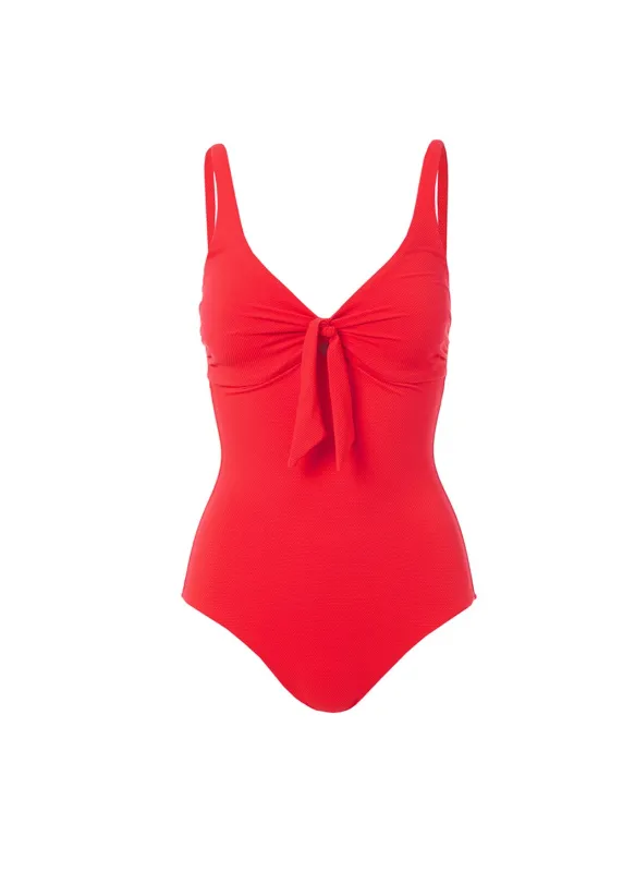 Lisbon Red Pique Over The Shoulder Knot Supportive Swimsuit made by Melissa Odabash
