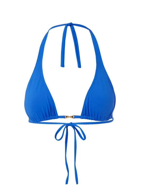 Mustique Cobalt Halterneck Gold Link Bikini Top sold by Melissa Odabash
