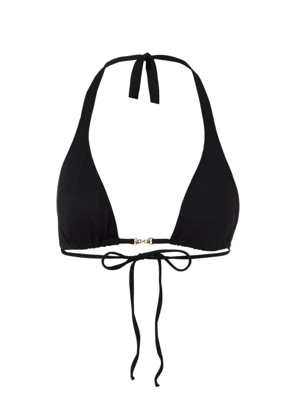 Mustique Black Halterneck Gold Link Bikini Top sold by Melissa Odabash