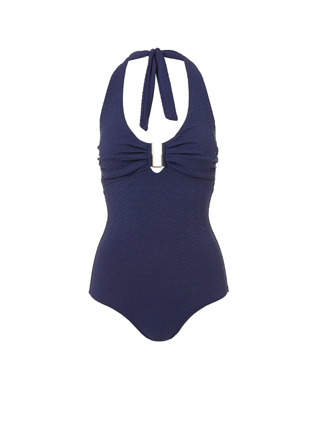 Tampa Navy Zigzag Halterneck U-Trim Swimsuit sold by Melissa Odabash