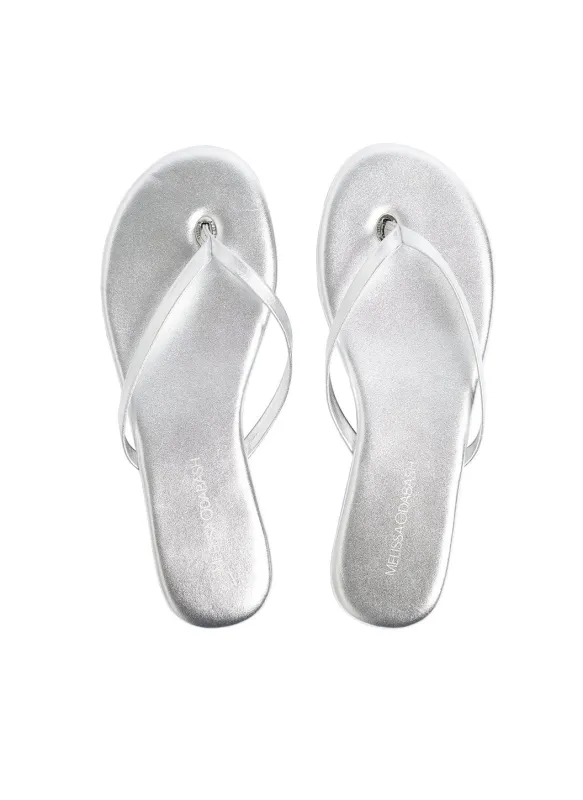 Leather Flip Flops Silver made by Melissa Odabash