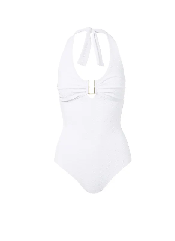 Tampa White Zigzag Halterneck U-Trim Swimsuit made by Melissa Odabash