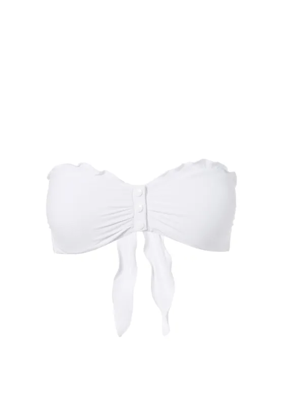 St Martin White Ribbed Bandeau Popper Bikini Top made by Melissa Odabash