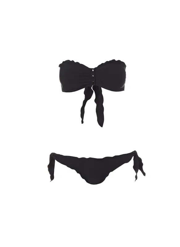 St Martin Black Ribbed Bandeau Popper Bikini made by Melissa Odabash