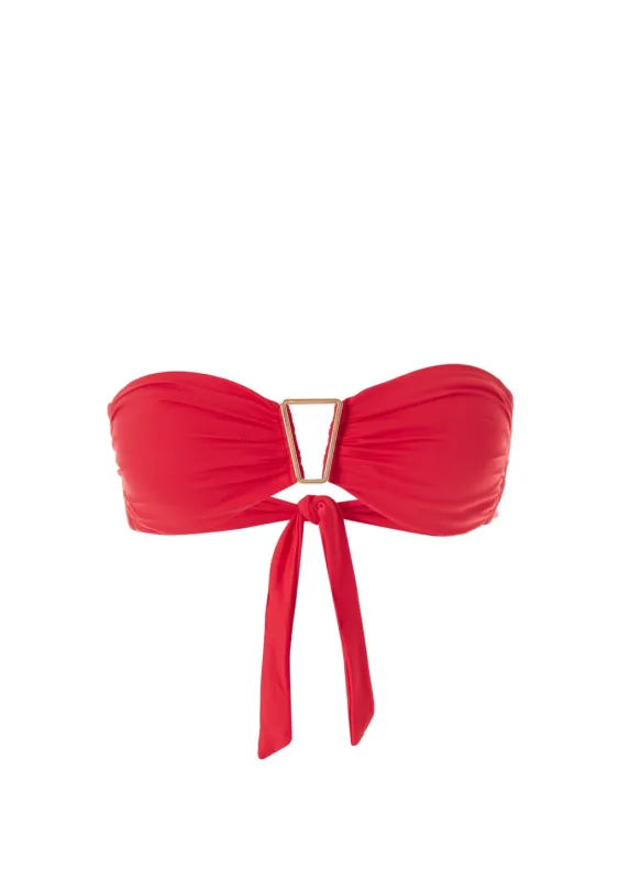 Exclusive Barcelona Red Bandeau Triangle Trim Bikini Top made by Melissa Odabash