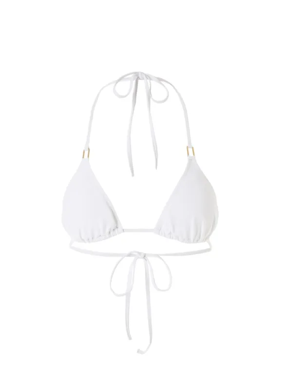 Exclusive Cancun White Ribbed Classic Triangle Bikini Top made by Melissa Odabash