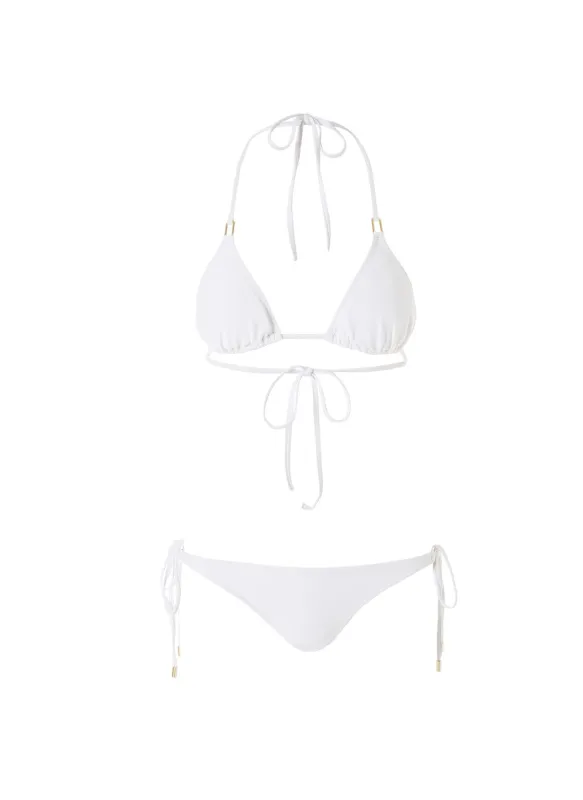 Exclusive Cancun White Ribbed Classic Triangle Bikini made by Melissa Odabash