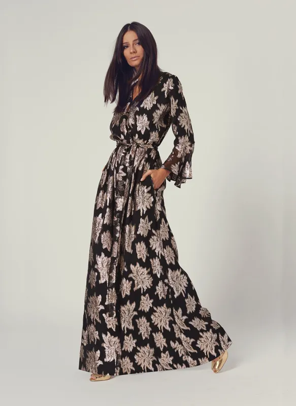 Look 17 Flare Sleeve Maxi Dress Gold Flower made by Melissa Odabash
