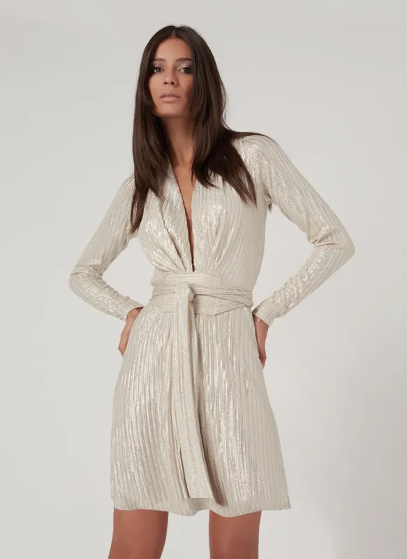 Exclusive Look 1 Blouson Sleeve Mini Dress Gold made by Melissa Odabash
