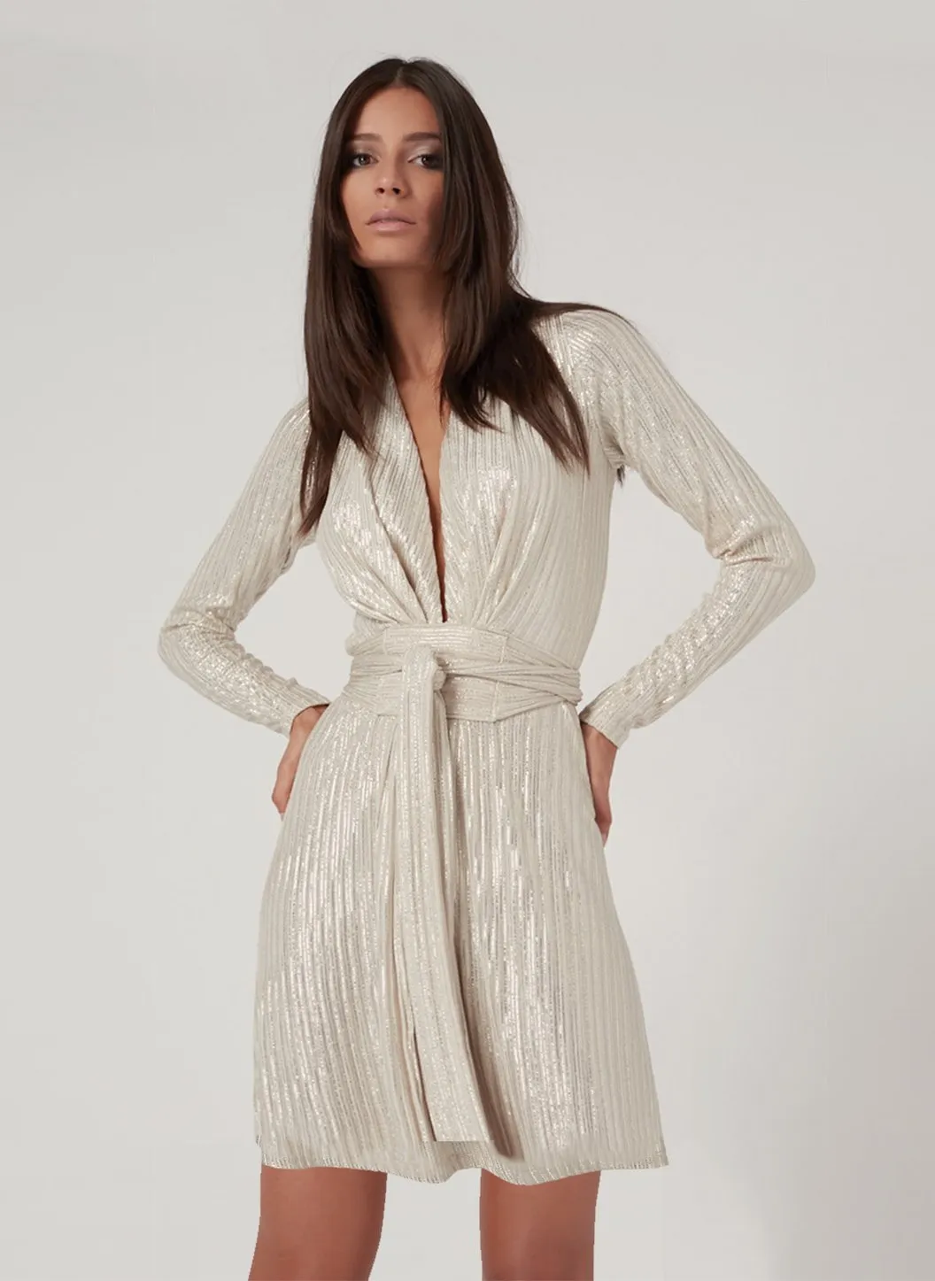 Exclusive Look 1 Blouson Sleeve Mini Dress Gold sold by Melissa Odabash
