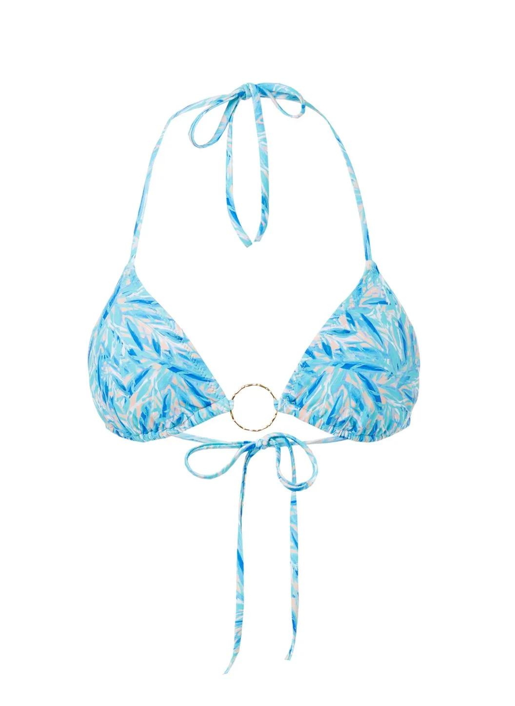 Miami Blue Leaf Triangle Ring Bikini Top sold by Melissa Odabash