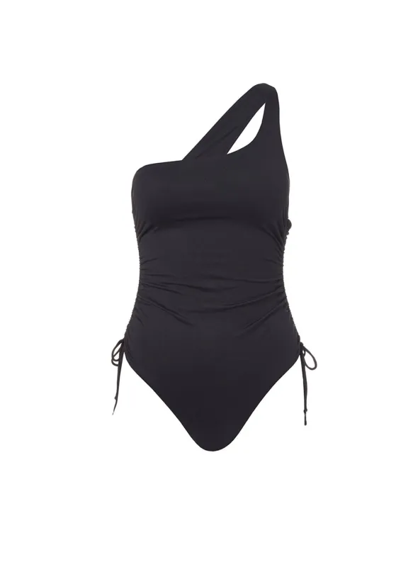 Polynesia Black One Shoulder Ruched Swimsuit made by Melissa Odabash