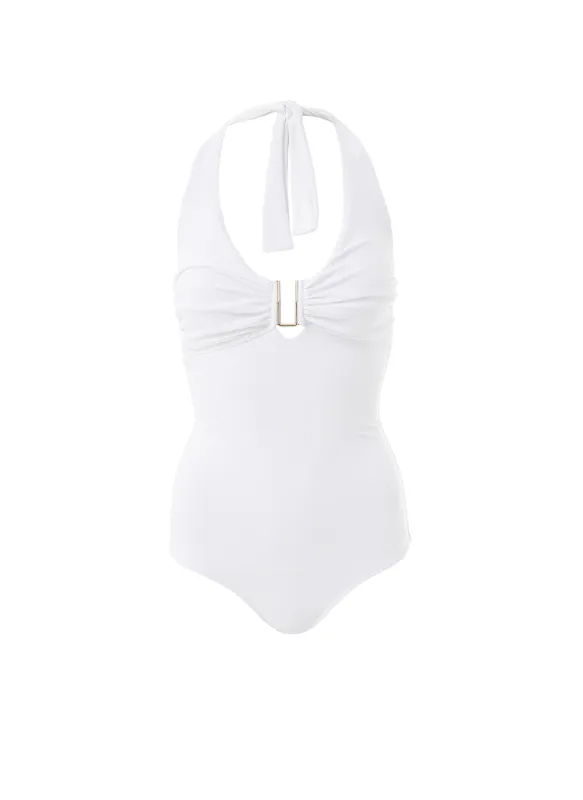 Tampa White Pique Halterneck U-trim Swimsuit made by Melissa Odabash
