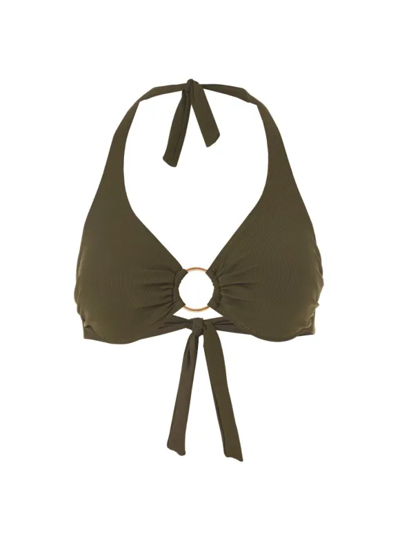 Brussels Olive Ribbed Bikini Top made by Melissa Odabash