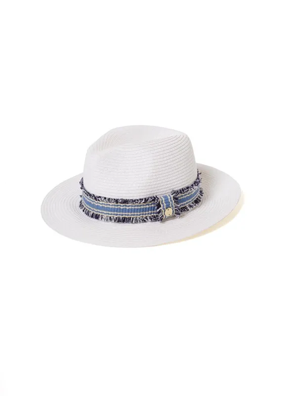 Fedora Hat White/Blue made by Melissa Odabash