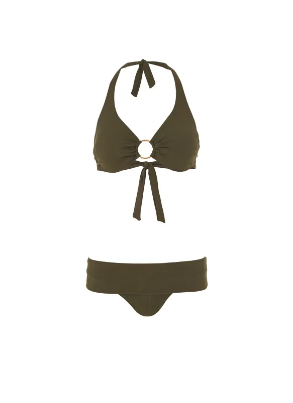 Brussels Olive Ribbed Halterneck Bikini sold by Melissa Odabash