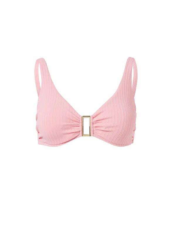 Bel Air Blush Ribbed Bikini Top made by Melissa Odabash