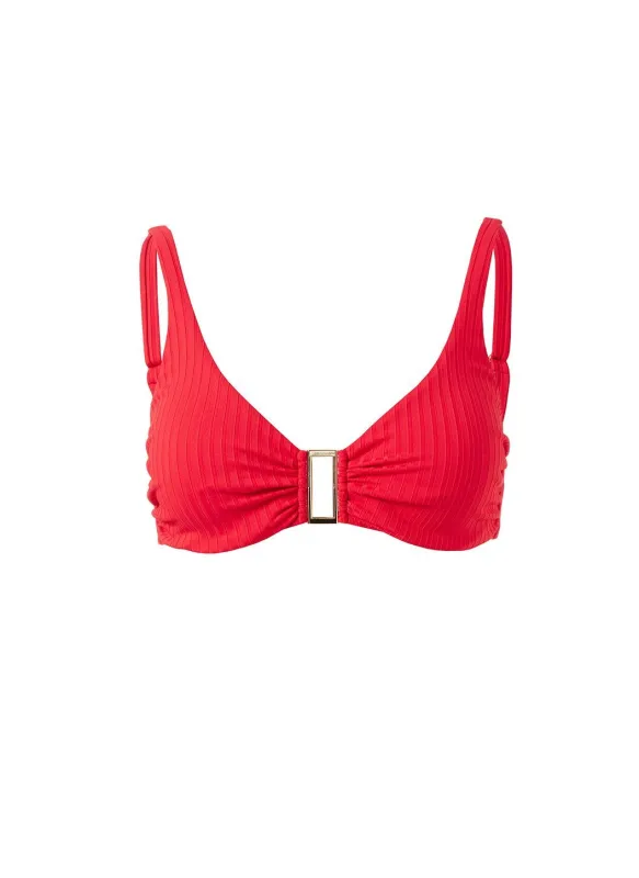Bel Air Red Ribbed Bikini Top sold by Melissa Odabash