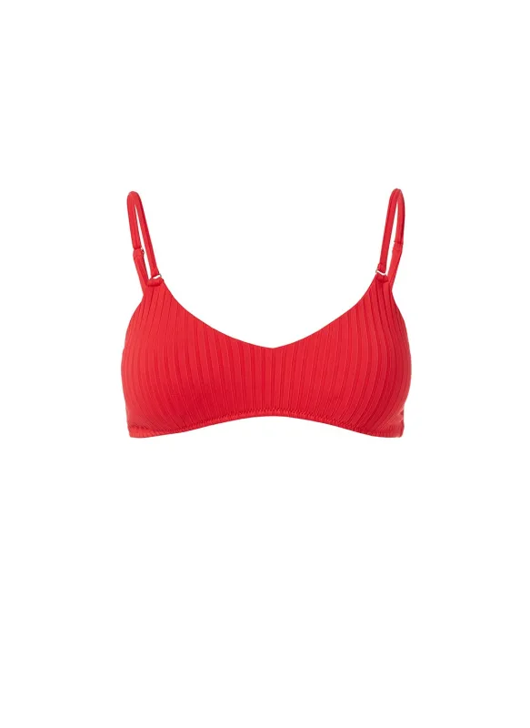 Vienna Red Ribbed Bikini Top made by Melissa Odabash
