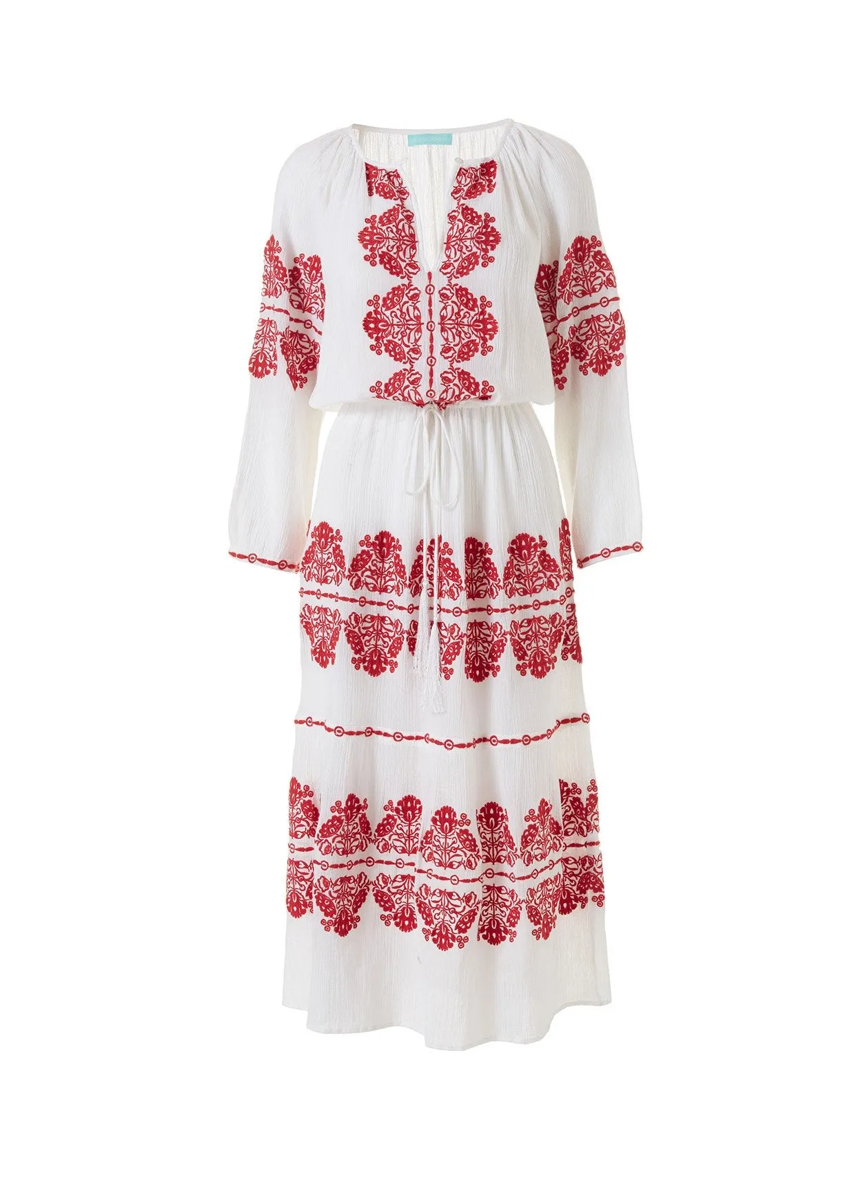 Lela White/Red Long Kaftan sold by Melissa Odabash