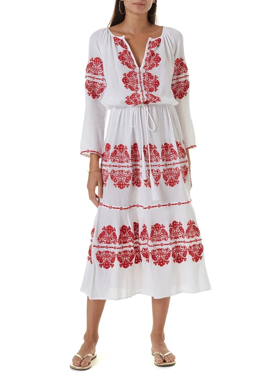 Lela White/Red Long Kaftan sold by Melissa Odabash product image thumbnail 3