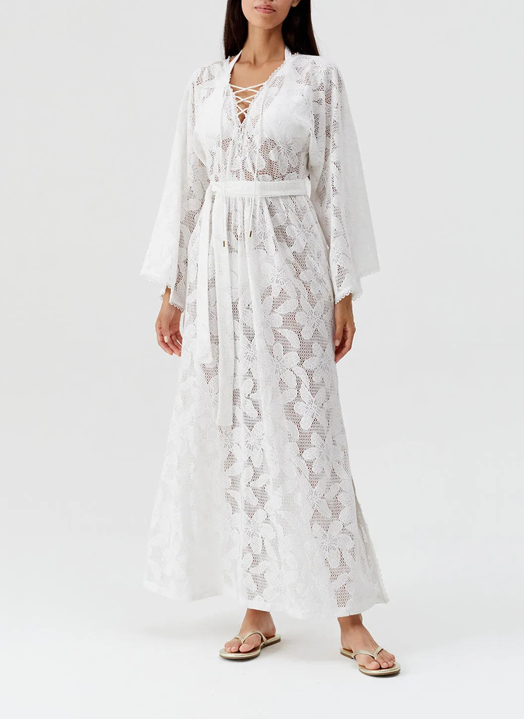 Nina White Flowers Kaftan sold by Melissa Odabash product image thumbnail 3