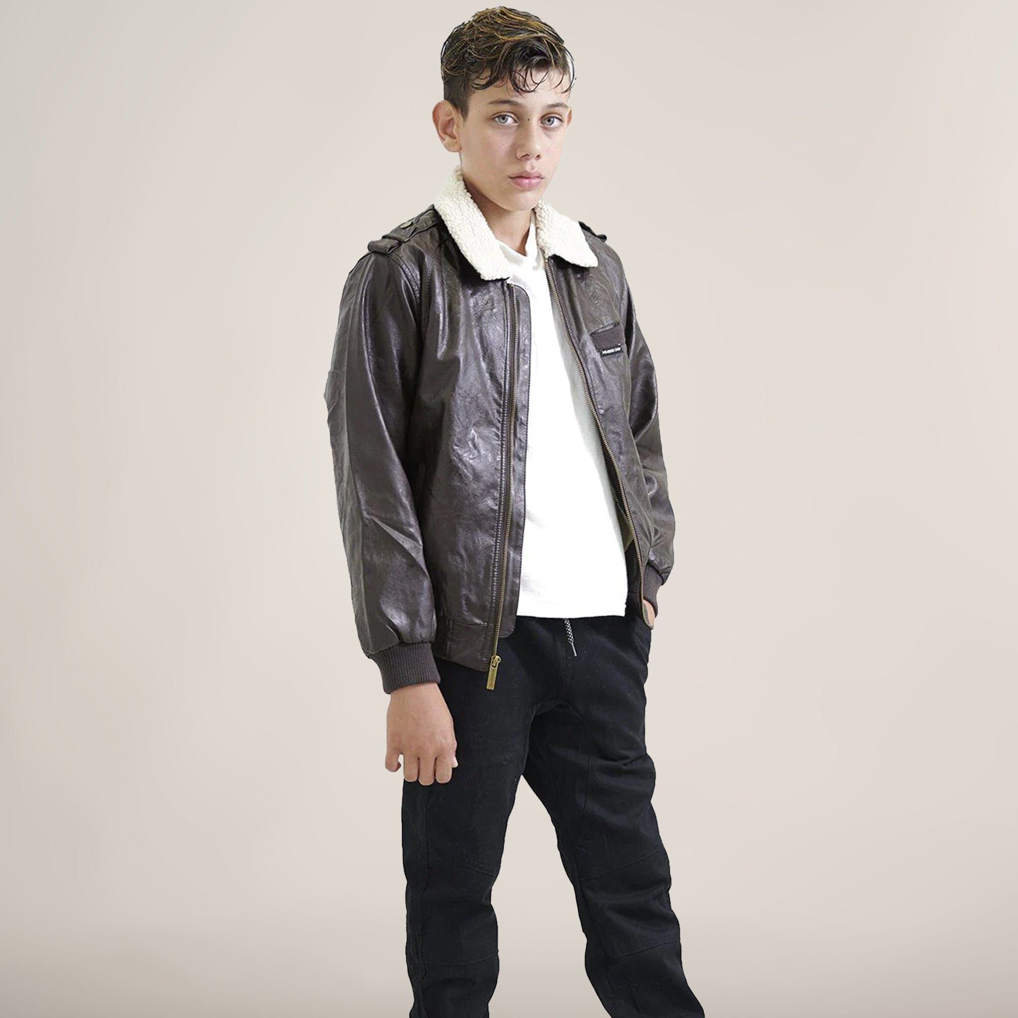 Boy's Berber Lined Faux Leather Bomber Jacket - FINAL SALE sold by Members Only