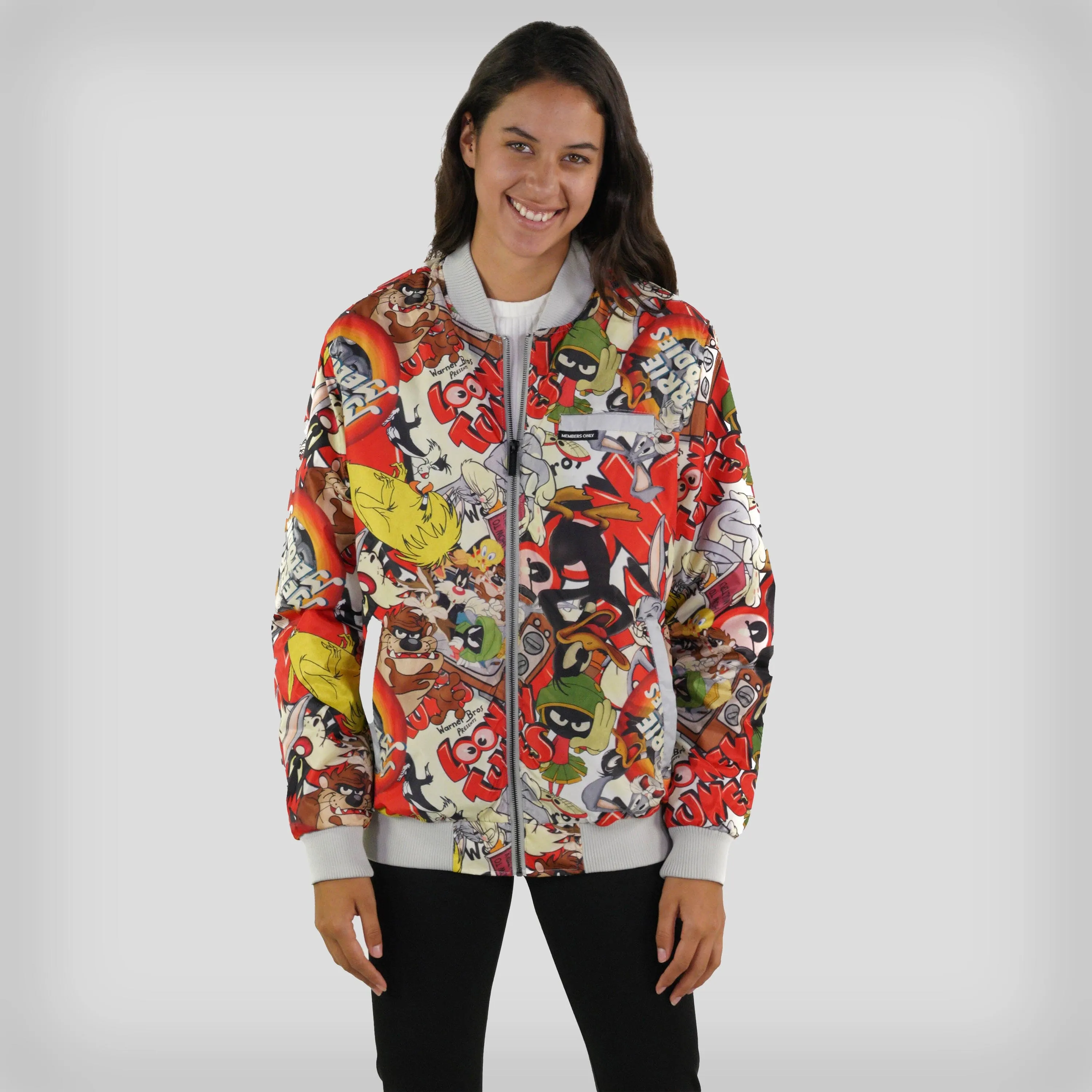 Women's Looney Tunes Vintage Mash Print Oversized Jacket - FINAL SALE sold by Members Only