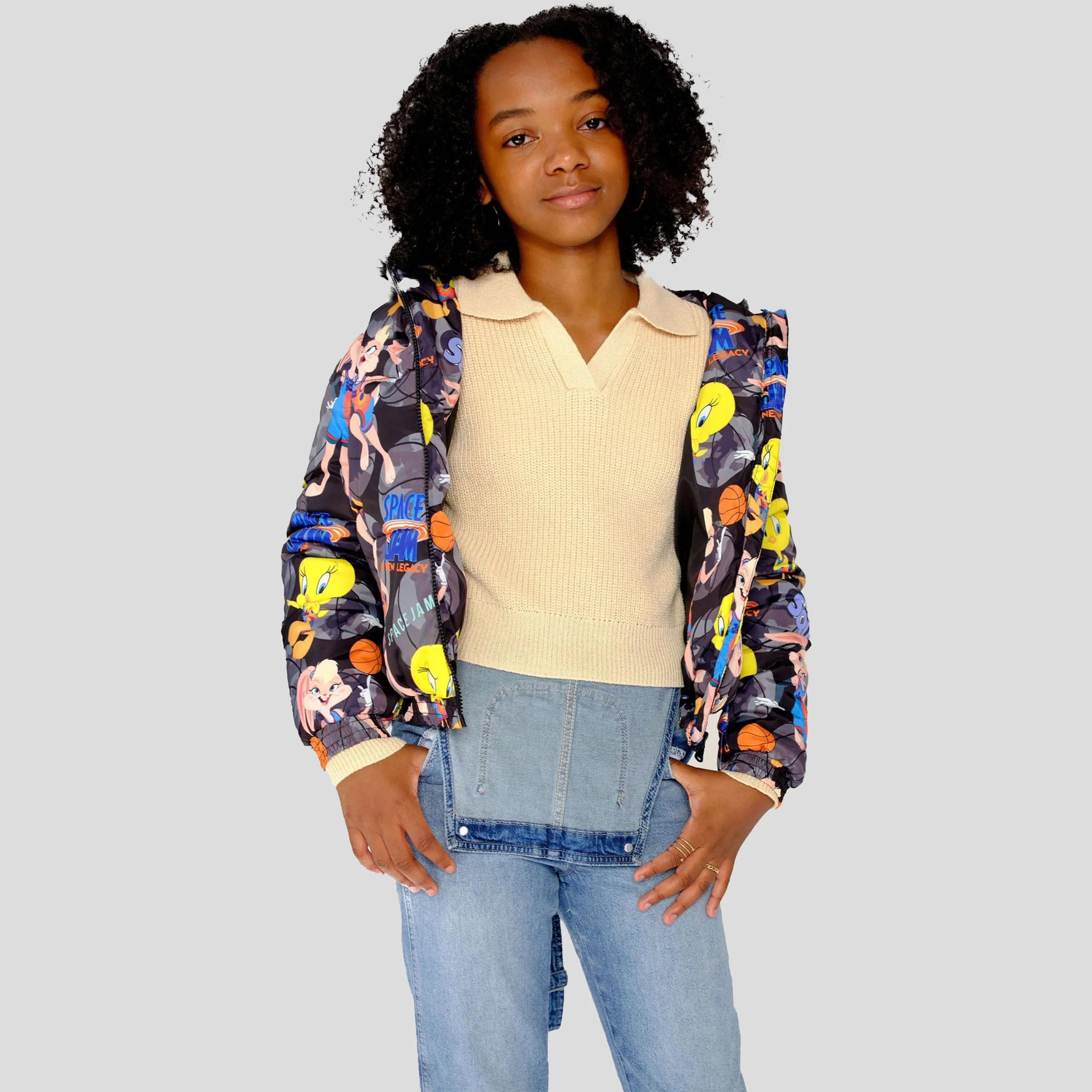 Girl's Heavy Quilted Puffer in New Looney Mash Jacket - FINAL SALE sold by Members Only product image thumbnail 2