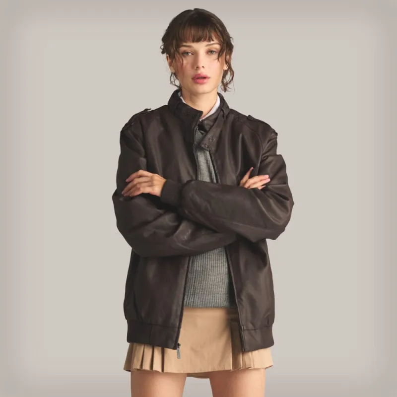Women's Faux Leather Iconic Racer Oversized Jacket sold by Members Only
