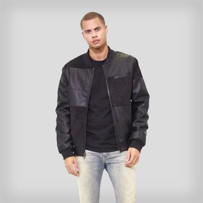 Men's Mixed Suede Color Block Bomber Jacket - FINAL SALE made by Members Only