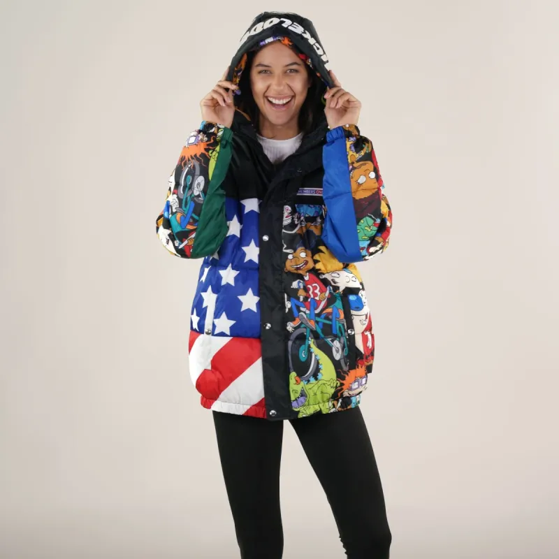 Women's Nickelodeon Flag Print Puffer Oversized Jacket - FINAL SALE sold by Members Only
