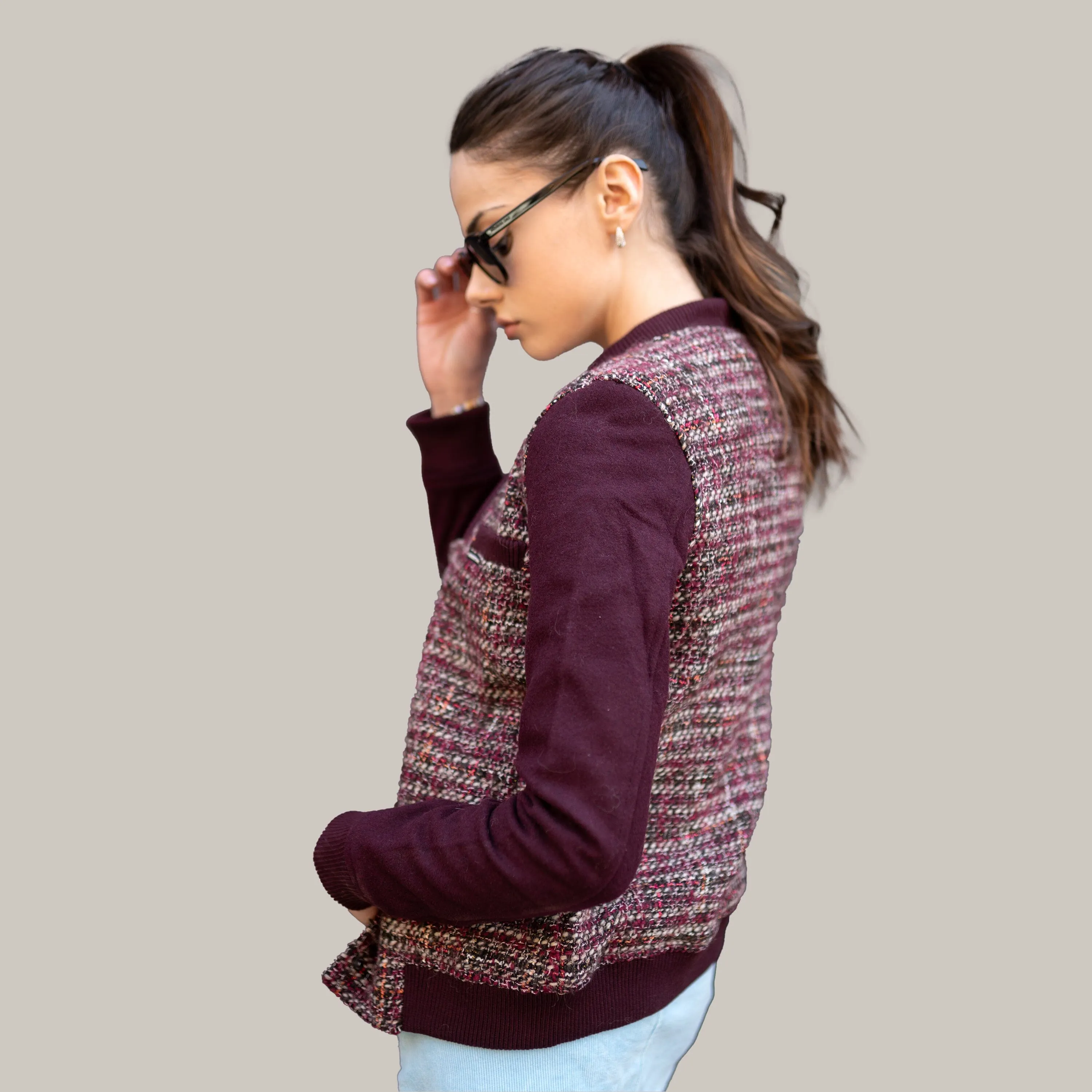 Women's Updated Tweed Varsity Jacket with Contrast Sleeve - FINAL SALE sold by Members Only product image thumbnail 2
