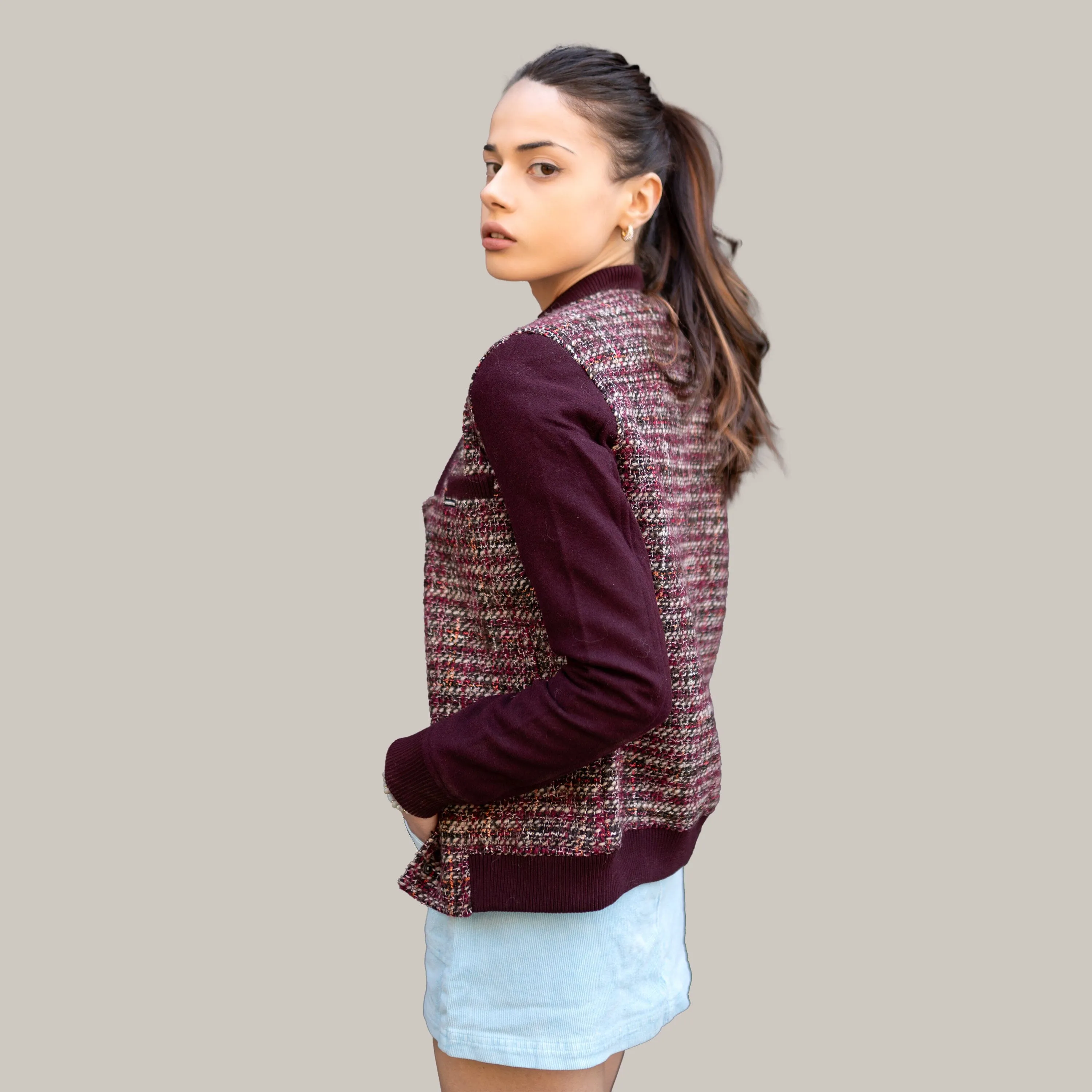 Women's Updated Tweed Varsity Jacket with Contrast Sleeve - FINAL SALE sold by Members Only product image thumbnail 4
