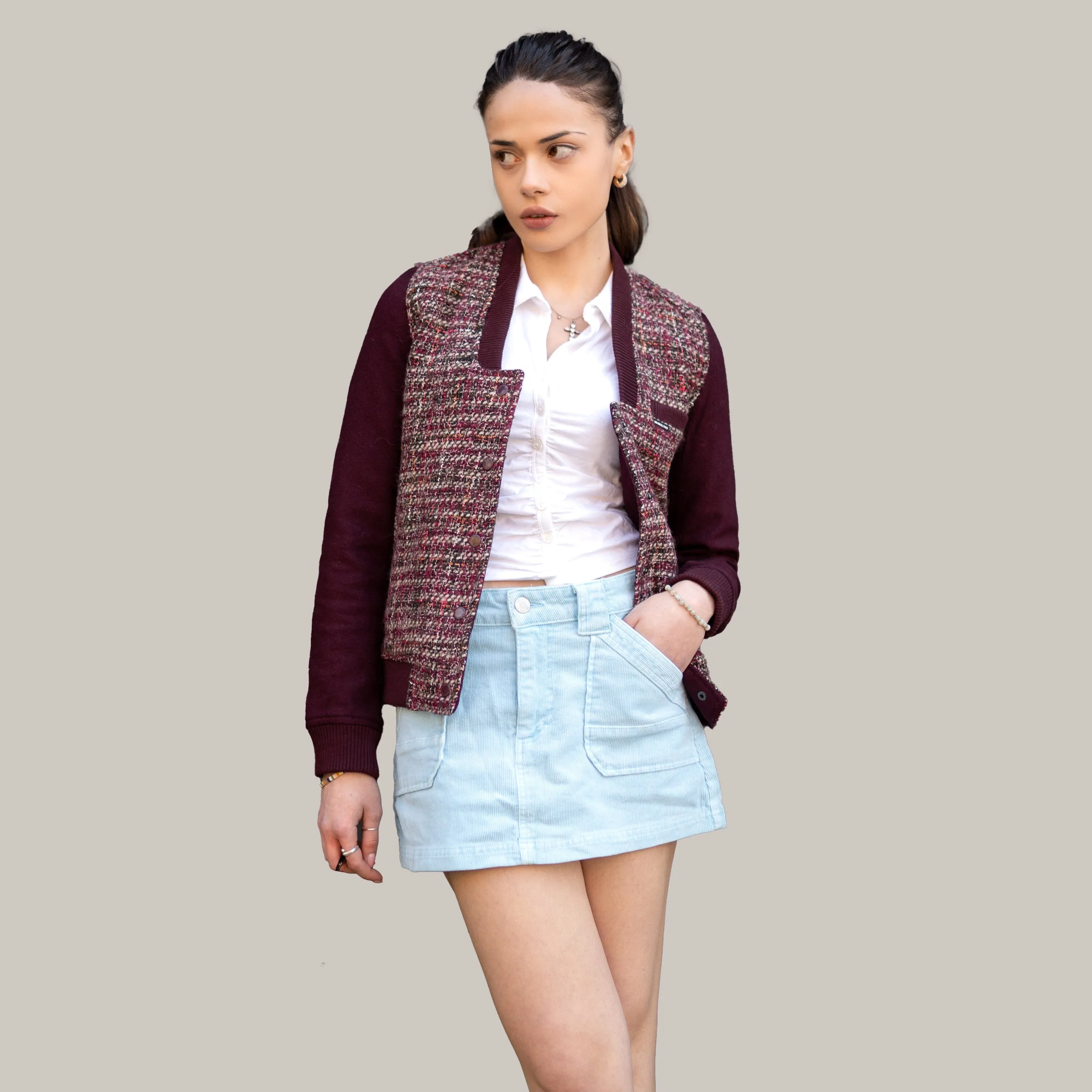 Women's Updated Tweed Varsity Jacket with Contrast Sleeve - FINAL SALE sold by Members Only product image thumbnail 3