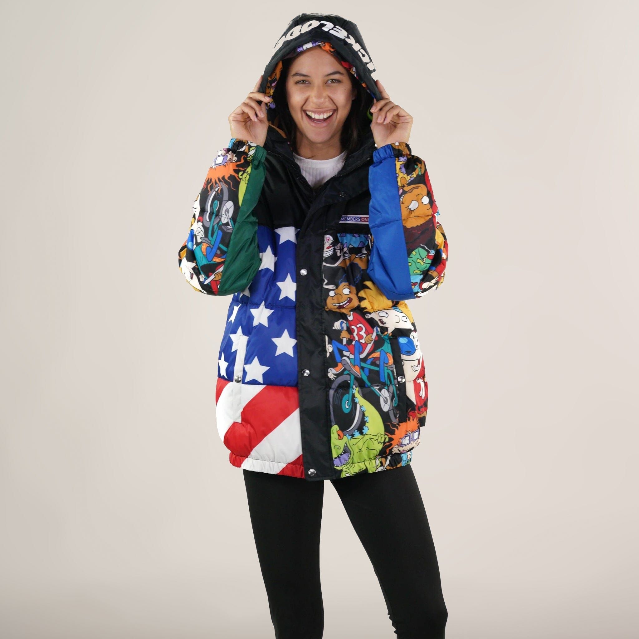 Women's Nickelodeon Flag Print Puffer Oversized Jacket - FINAL SALE sold by Members Only